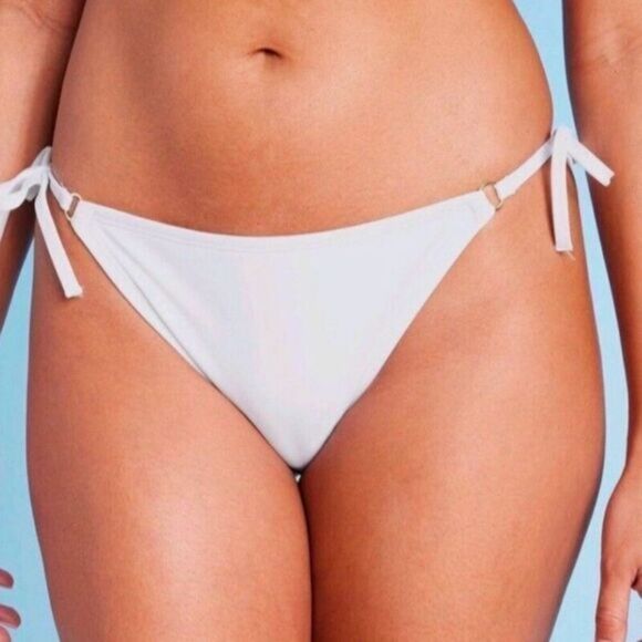 NWT Shade & Shore Women’s White Hip Tie Bikini Swim Bottom  - Size S 4/6 - Picture 1 of 11